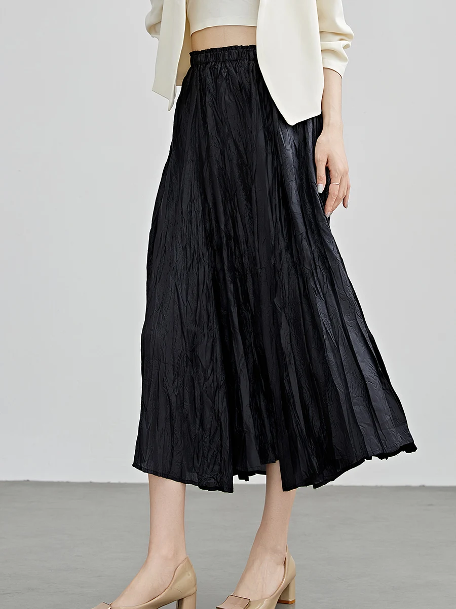 

Женская плиссированная юбка Ele с текстурой, свободного кроя, на резинке, А-силуэт, летне-осенняя, новая, повседневная, дышащая, из полиэстера