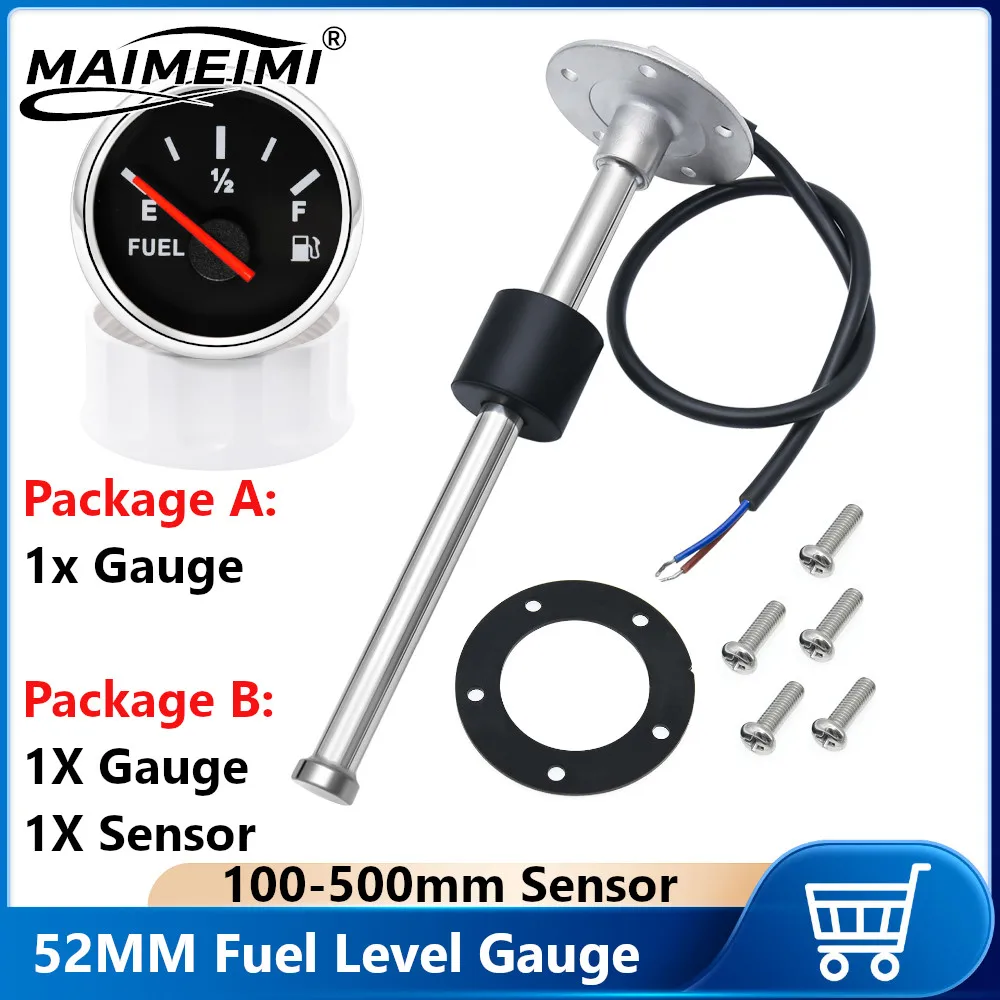 

52mm 0~190 ohm Fuel Level Gauge with Stainless Steel Fuel Float Level Sensor Oil Tank Meter Sender Unit For Marine Car Gauges