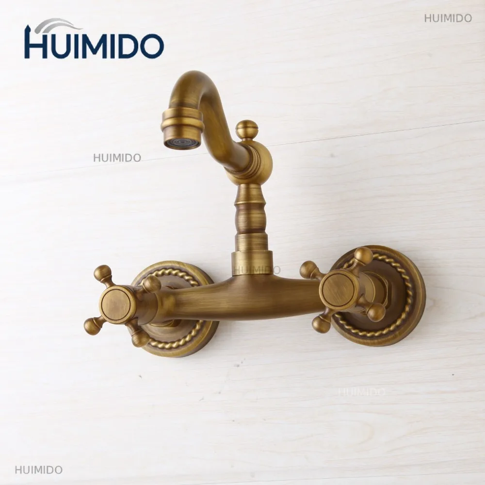 Torayvino Bathroom Faucet Wall Mounted Bath Tub Mixer Tap Dual Handle Taps Hot Cold Water Mixer Antique Brass Shower Faucet