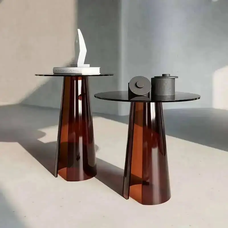 

Nordic Italian Side Acrylic Transparent Coffee Tables Table for Living Room Furniture Home Balcony Luxury Round Corner Table Set