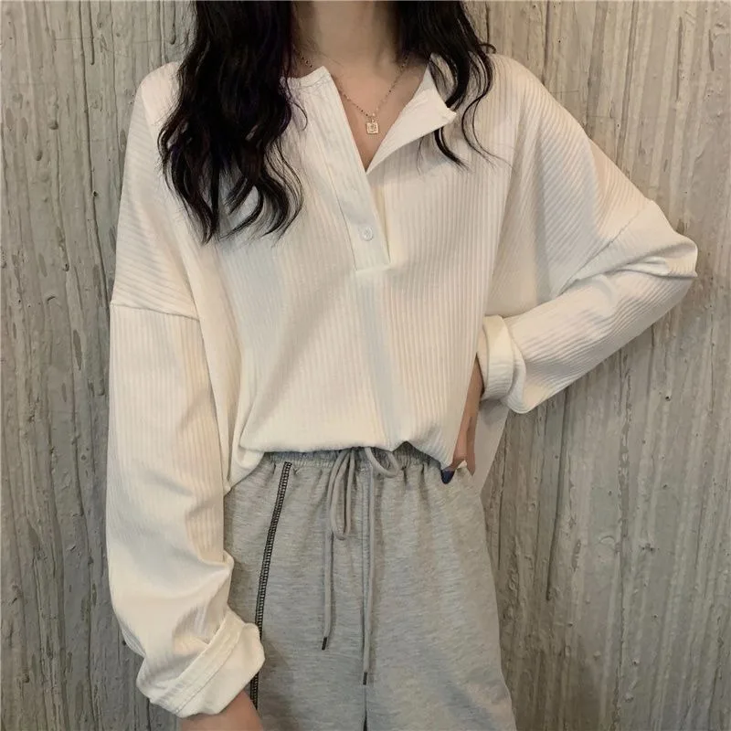 Short Top New Solid Color Retro Sense of Design Paired Good-looking Autumn Hot Items Loose Comfortable Simple Casual T-shirt