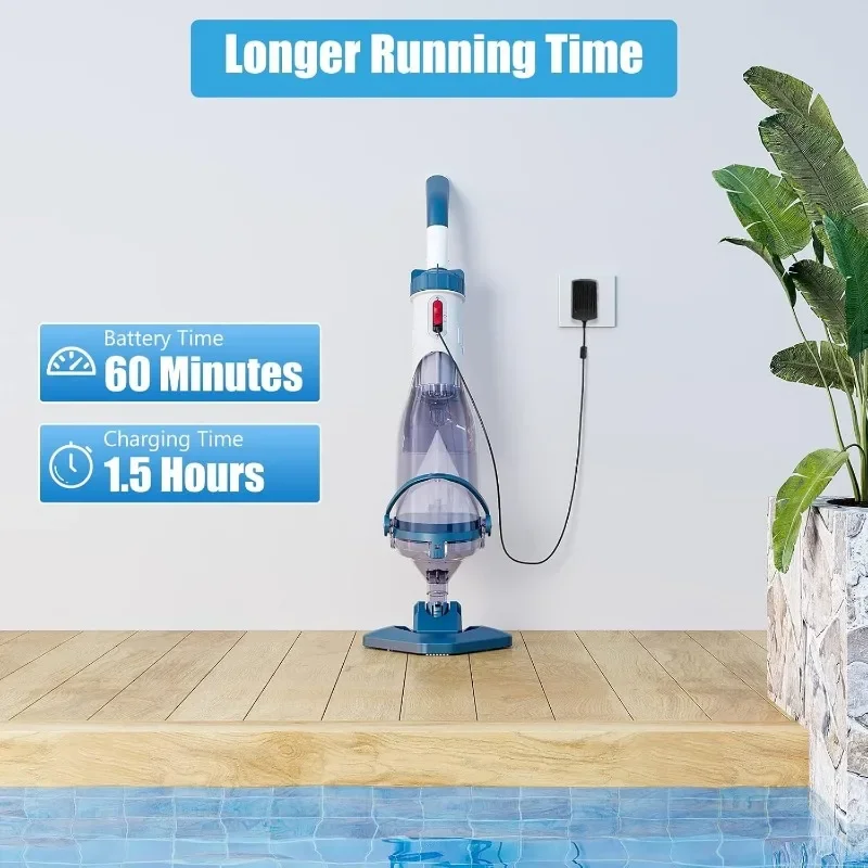 Pool Vacuum for Above Ground Pool with a Telescopic Pole, Running time up to 1H, T403 Handheld Rechargeable Pool Cleaner