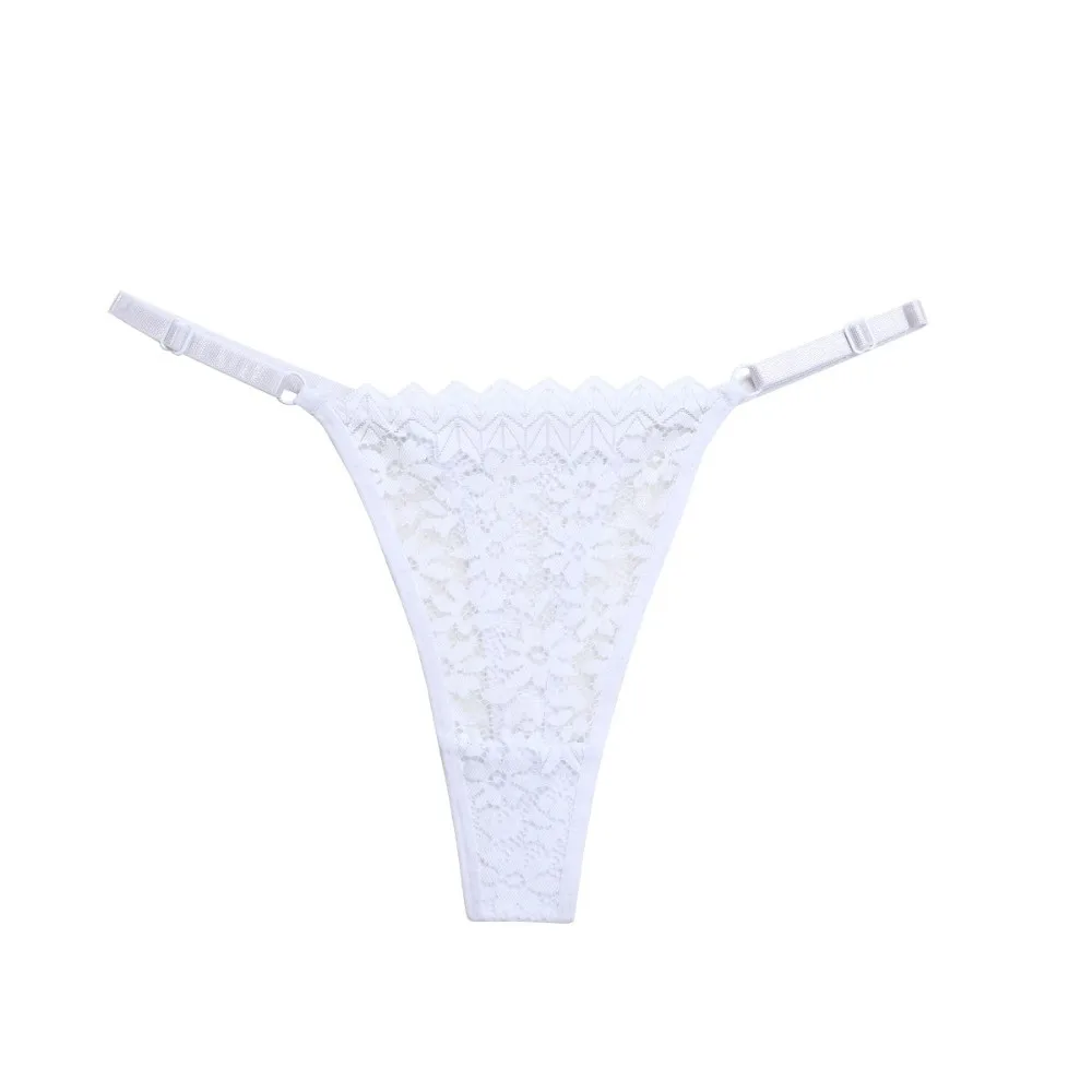 Bequeme, niedrig geschnittene Spitzen-Stringhöschen mit Blumenmuster, weiche, einfarbige, verstellbare Gürtel-Slips, Unterwäsche, transparente T-String-Höschen für Mädchen – Detail 4