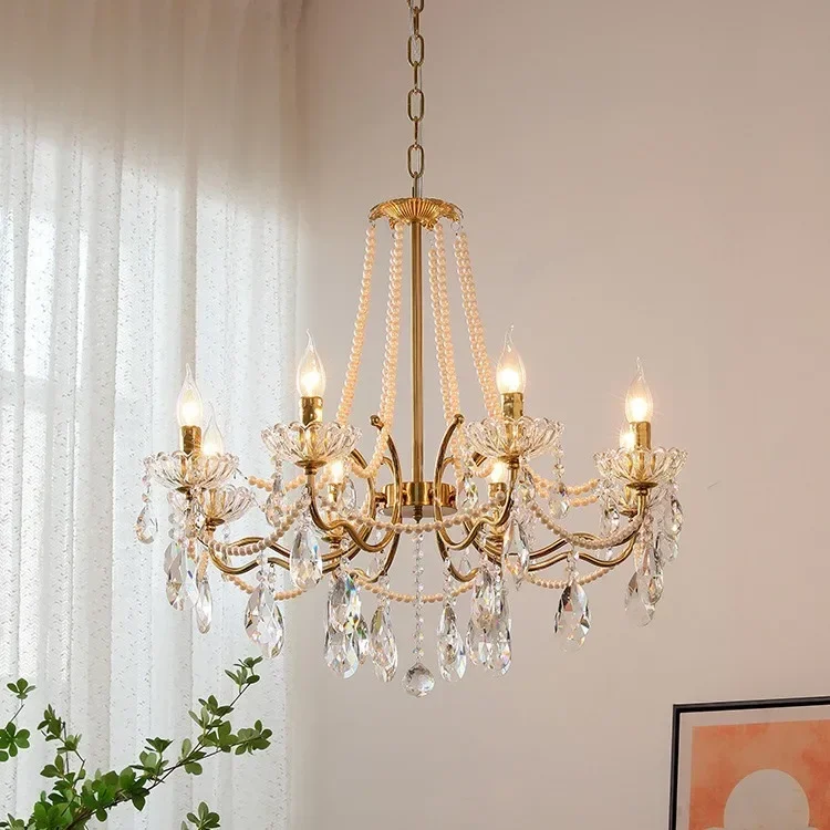 French crystal chandelier Simple pearl decoration living  Dining  American country  Room light