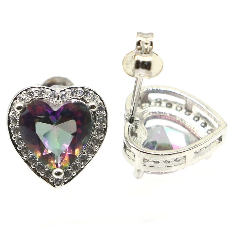 

11x11mm Highly Recommend Heart Shape Fire Rainbow Mystic Topaz Kunzite London Blue Topaz CZ Girls Present Silver Earrings