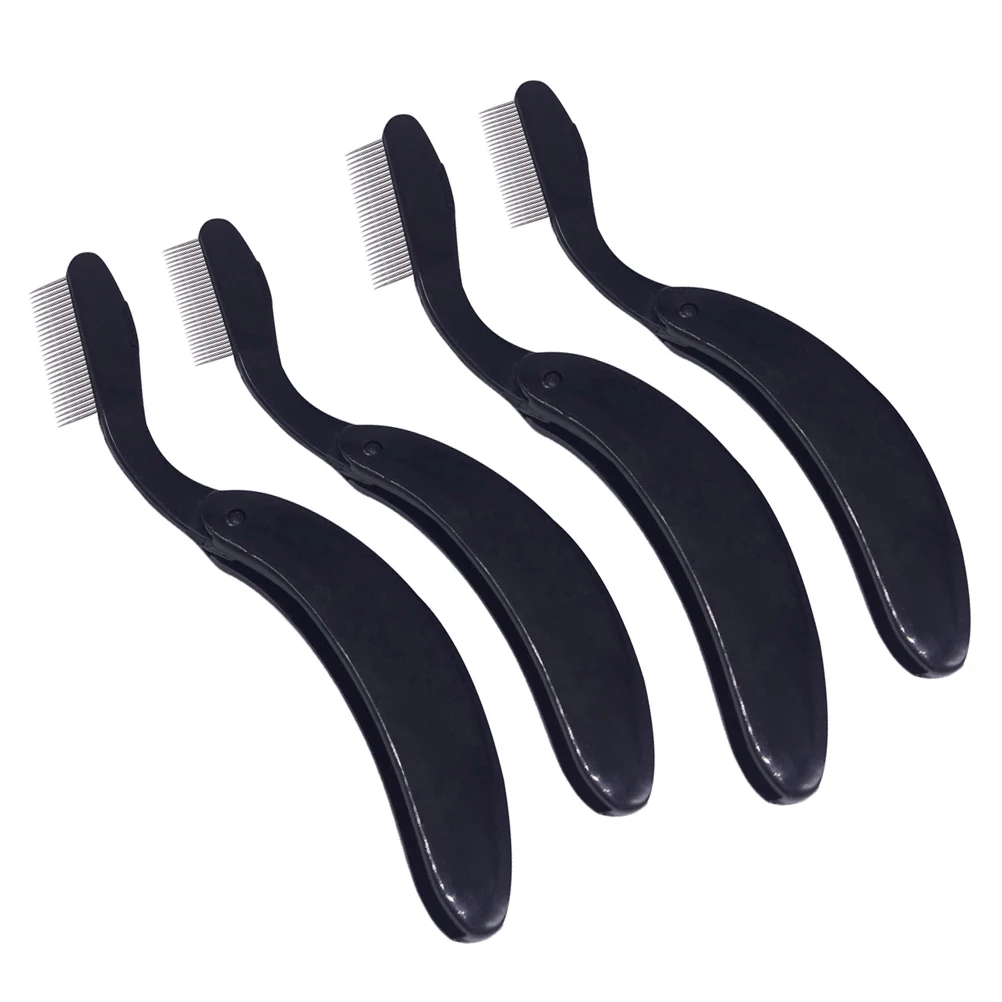 

4Pcs Folding Curved Eyebrow Comb Metal Tooth Lash Separator Plastic Grip Handle Eyelash Makeup Tool Easy to Carry