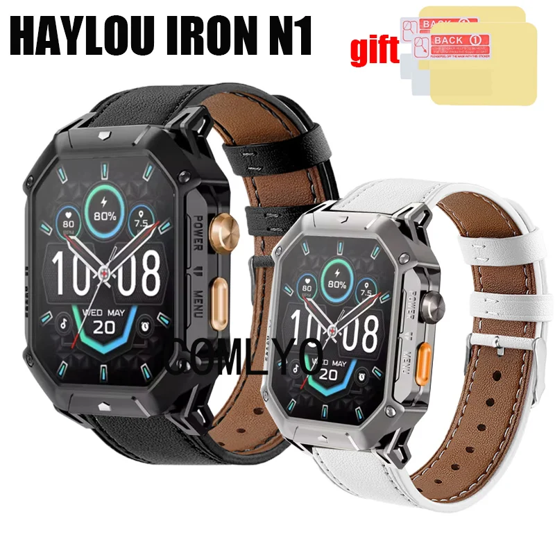 3in1 For HAYLOU IRON N1 Smart watch Strap Leather Band Wristband Women men Replacement Soft Belt Screen Protector Film