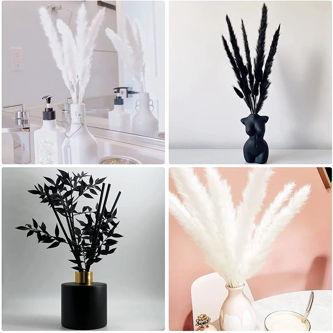 Pampas Grass, Charm Pampas Grass Decor for Room, Office, and Other Space (Black and White)