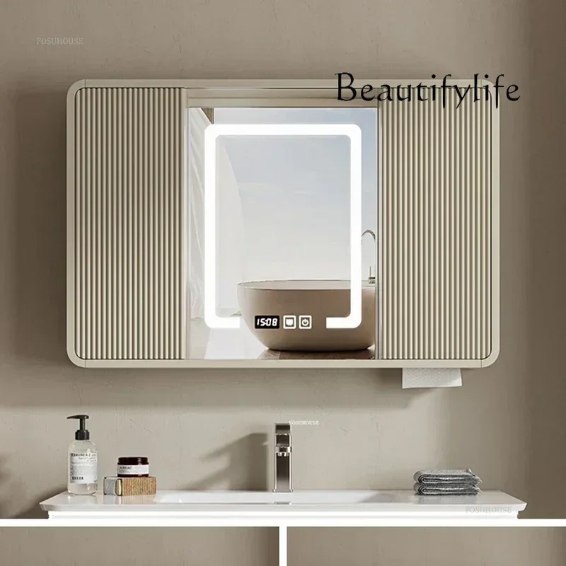 N19 Nordic Modern Smart Bath Mirrors for Home Bathroom Mirrors Sliding Door Cabinet Minimalist Creative Wall-mounted Bathroom