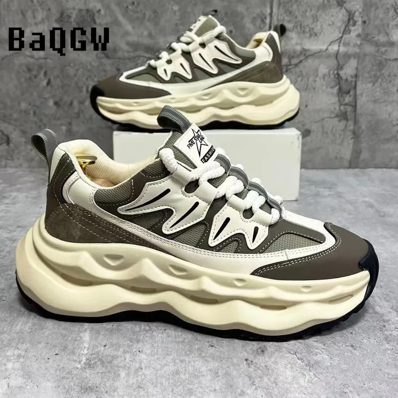 

Chunky Sneaker Men Designer Air Cushion Board Shoes Fashion Casual Genuine Leather Cowhide Upper Height Increased Platform Shoes