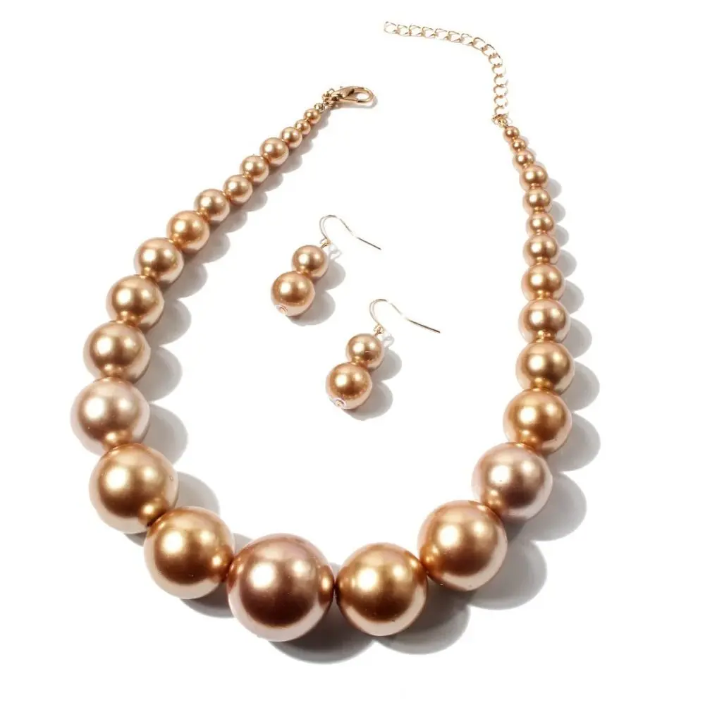 

Elegant Large Pearl Necklace Set Exaggeration Round Clavicle Chain with Earrings Classic Big Ball Beads Chain Choker Female