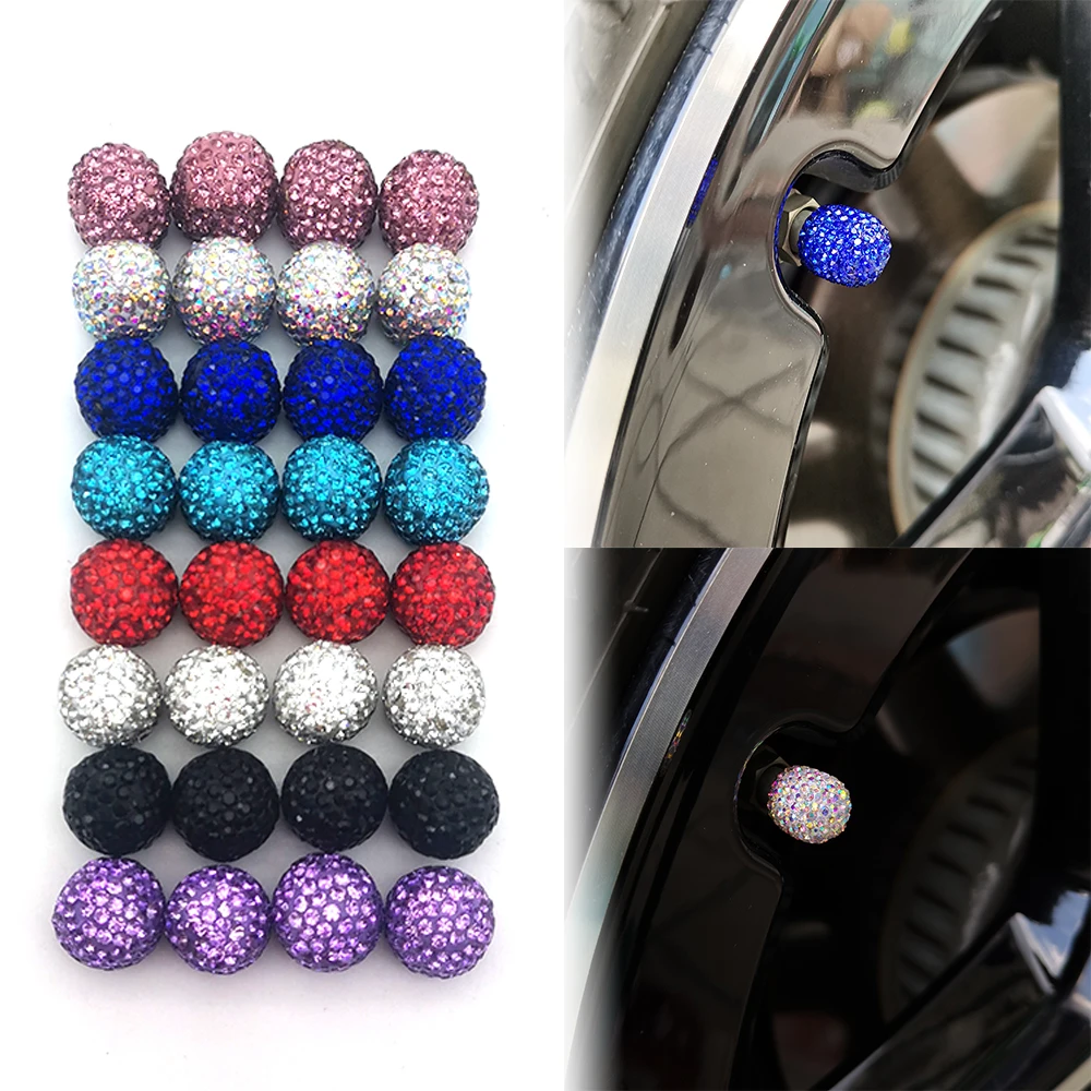 

4PCs/ Set Crystal Car Tire Valve Caps Diamond Shining Dust-proof Wheel Valve Cover Vehicle Bling Car Charm Decor Auto Accessorie