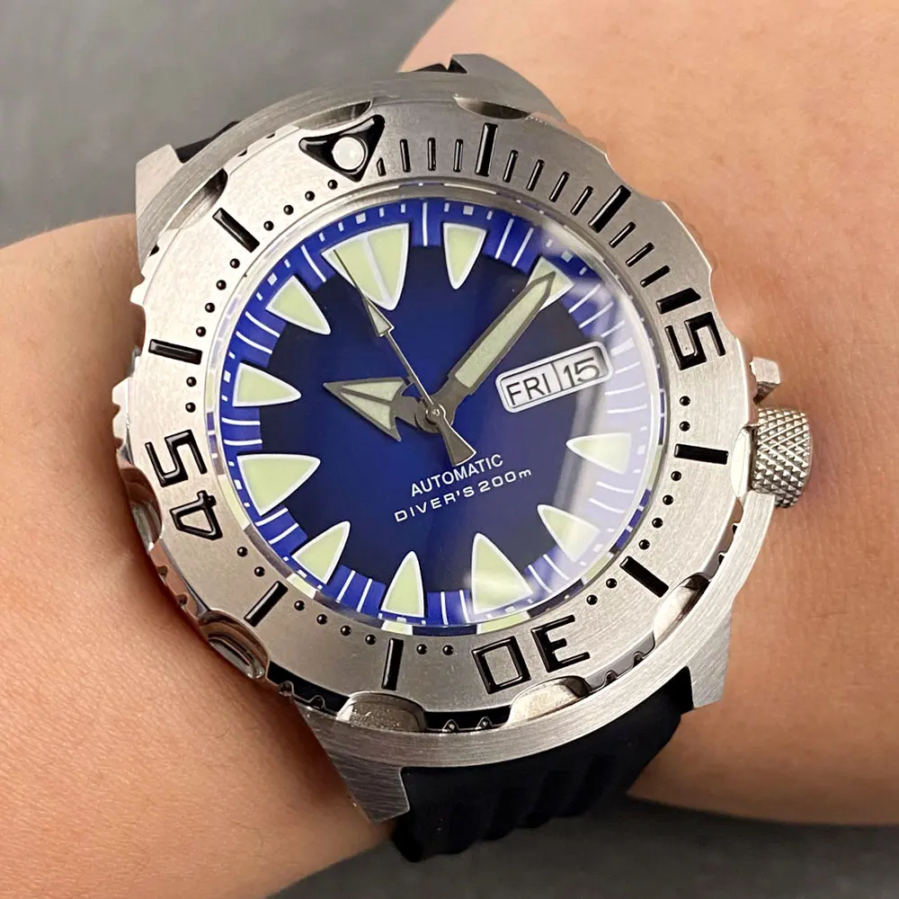 Tandorio Bule Dial Monster Horloge 200M Waterdicht 42mm NH35 Automatisch Horloge Heren 120 Klik Bezel Saffierglas Rubberen Band