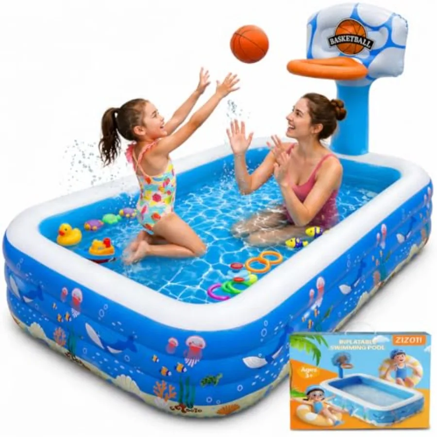 Inflatable Swimming Pool for backyard and garden lawn use, PVC material, blue color, extra-thickened walls for family lounge an