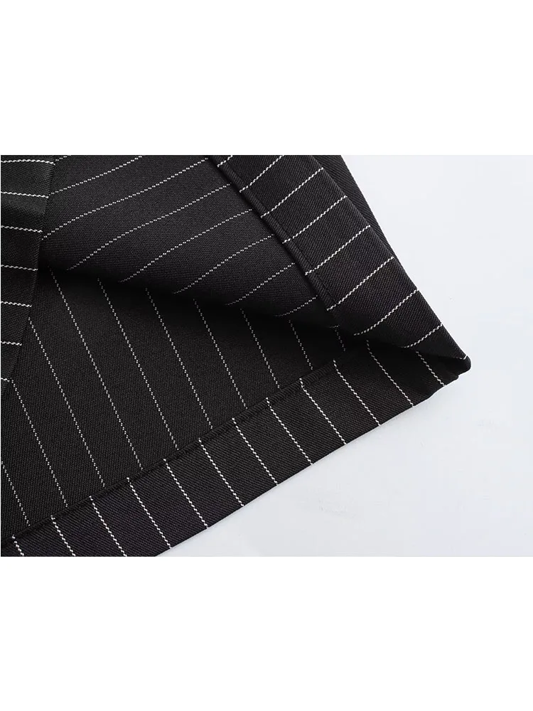TRAF 2024 Spring Women\'s Striped Trousers Fashuon Casual Patchwork Wide Leg Pants Ladies Drawstring Commute Straight Trousers