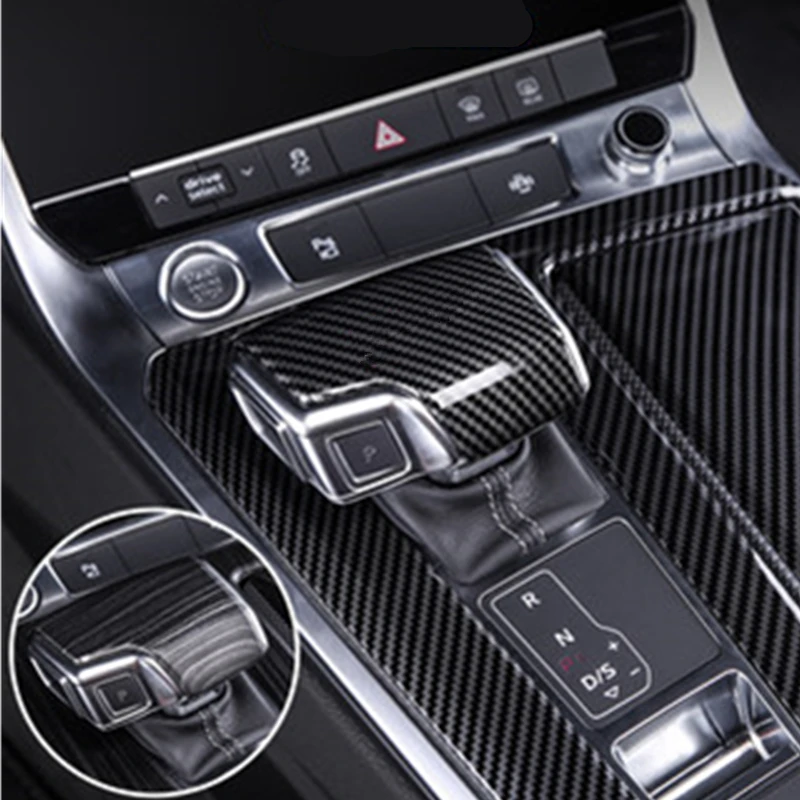 LHD Car Carbon Fiber Gear Shift Knob Handle Lever Cover For AUDI A6 C8 A7 SQ8 RS6 RS7 Q7 Q8 S8 2019 - 2022 Interior Accessories