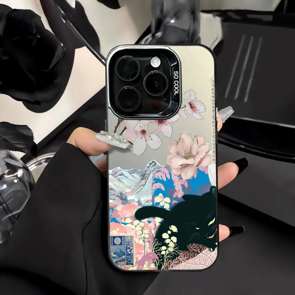 

Flowers and Cats Mobile Phone Case Shockproof and Anti Slip Frosted Suitable for iPhone 16 15 14 13 12 11 Pro Max Plus Mini