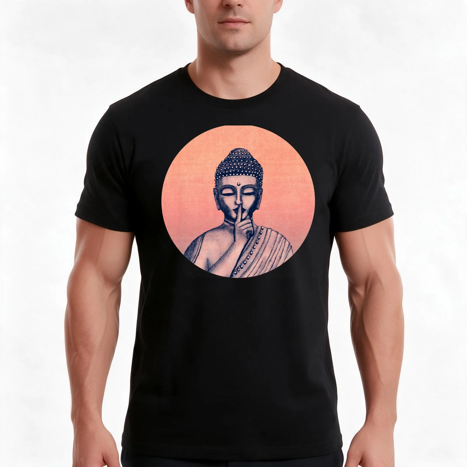 Buddha Shh... Do not disturb in Coral T-Shirt, Summer Casual Cotton Tee, Oversized Streetwear Tops, Vintage Graphic Print