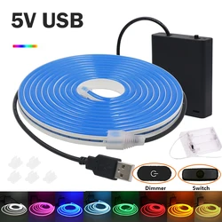 5V Dimmable LED Neon Strip Light Battery USB Powered Switch Touch Dimmer Kit 2835 120LED Flex Silicone Lamp Waterproof Backlight