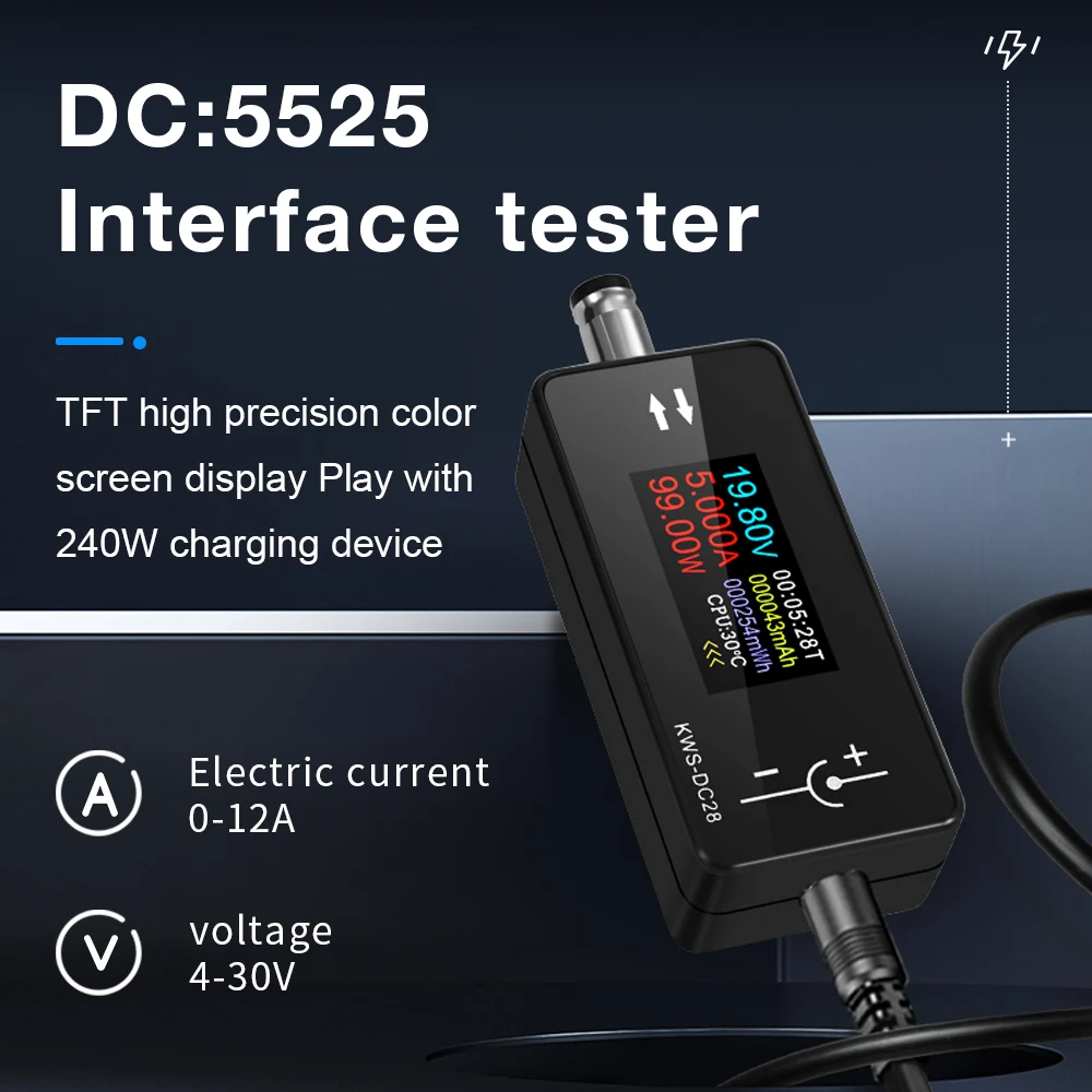 KWS-DC28 DC Bidirectional Voltmeter Ammeter 360W 30V 12A TFT Digital Display Voltage Current Energy Meter 5525 Interface Testing