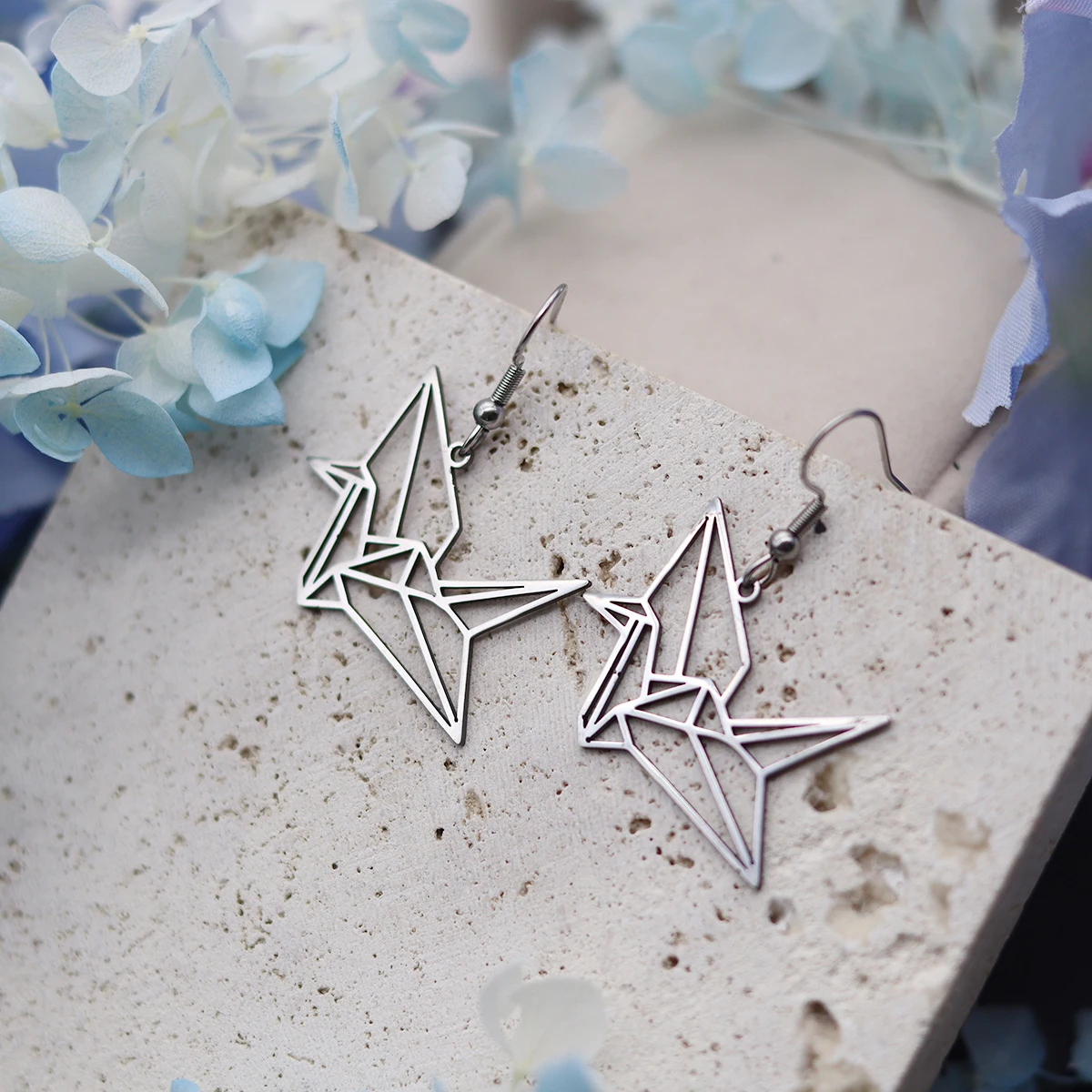 Kinitial Paper Crane Women's Dangle Earrings For Women Stainless Steel Hollow Out Jewelry Classic Accessory