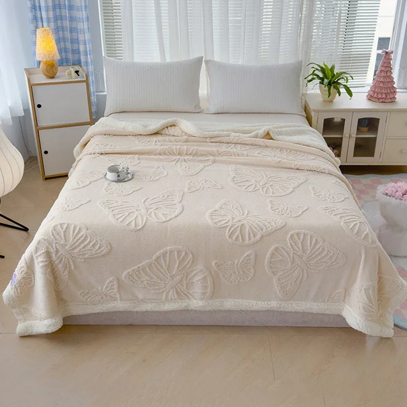 Y casa borboleta jacquard tafel velo cobertor com borboleta grosso quente falso lambswool outono inverno cobertores para cama sofá