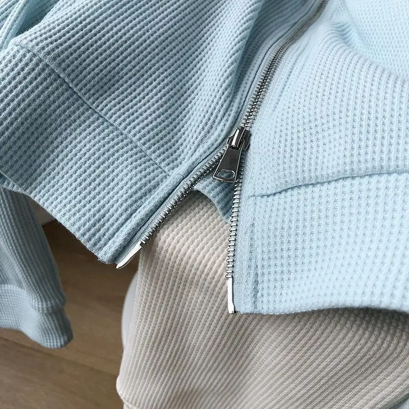 معطف قصير من القطن للنساء للخريف، الطبعة الكورية، تصميم جديد فضفاض بسحاب مزدوج، سترة غير رسمية للسيدات