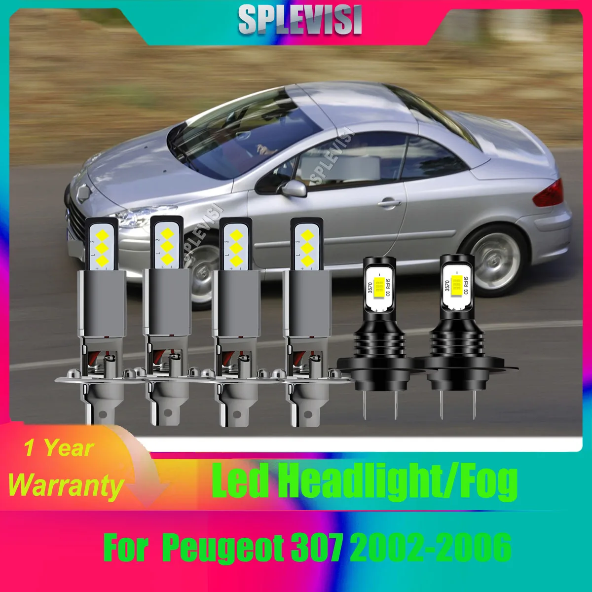 

12v LED White Headlight Hi Low Beam Fog Light IP67 Protection Level For Peugeot 307 CC 2002 2003 2004 2005 2006 2007 2008 2009