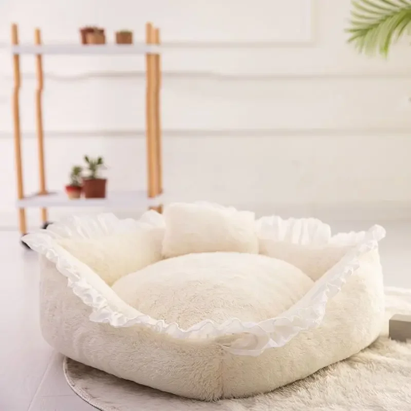 Winter Warmth Preservation Deep Sleep Dog Bed Ruffled Edge Adding Velvet Thickening Plush Soft Comfortable Cat Dog Accessories