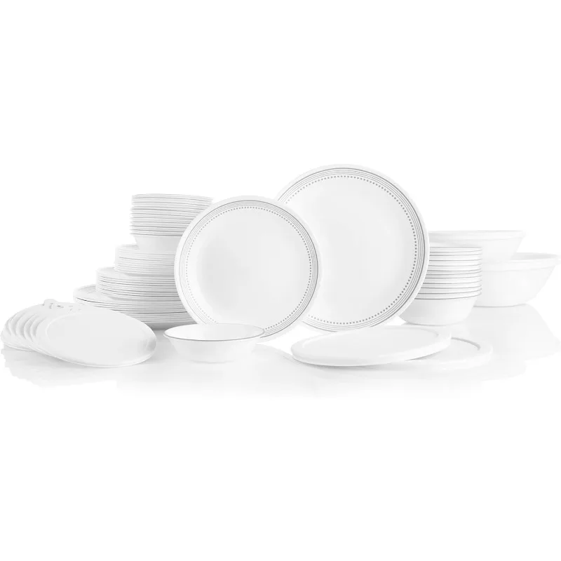 78-Piece Service for 12 Dinnerware Set, Triple Layer Glass and Chip Resistant, Lightweight Round Plates and Bowls Set