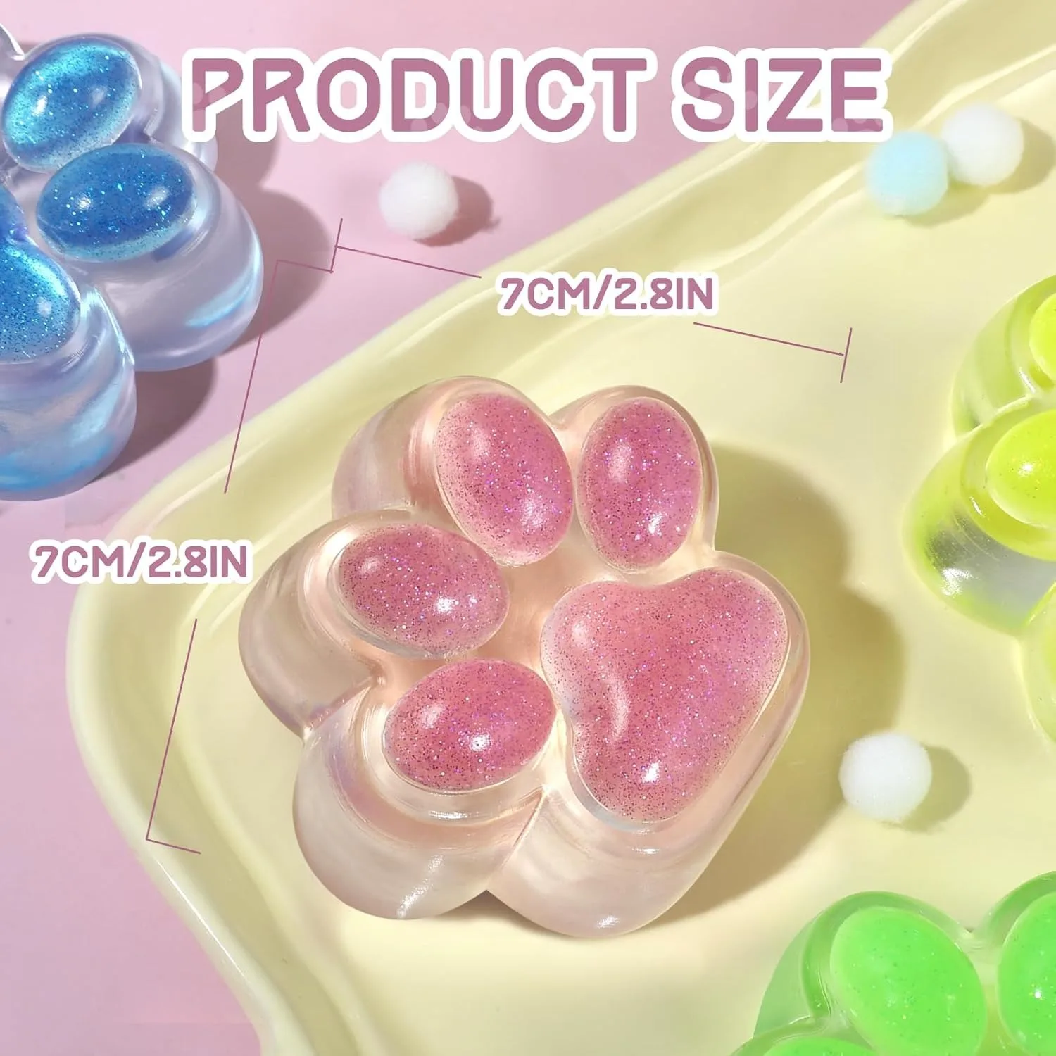 Squishy Cat Paw Squeeze Toys Ice Through Sparkling Powder Kawaii Stress Anxiety Relief Soft Sensory Toys for Adults Kids Teens