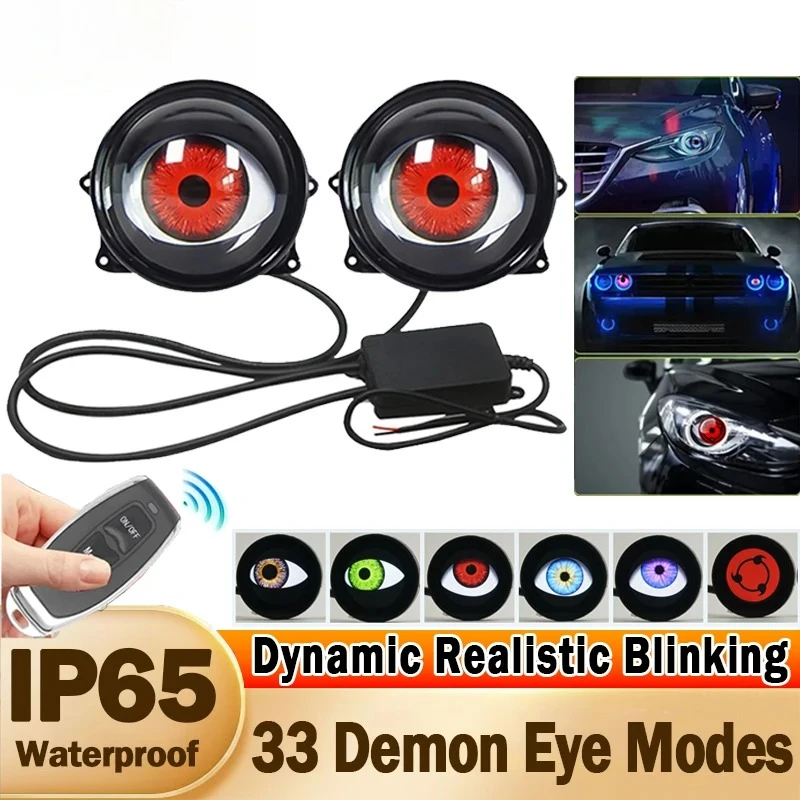 

New Devil Eye LED Headlight Kit 6/33 Mode 3D Lens Wireless Remote Control 12V-36V Universal Fit for Cars & Motorcycles