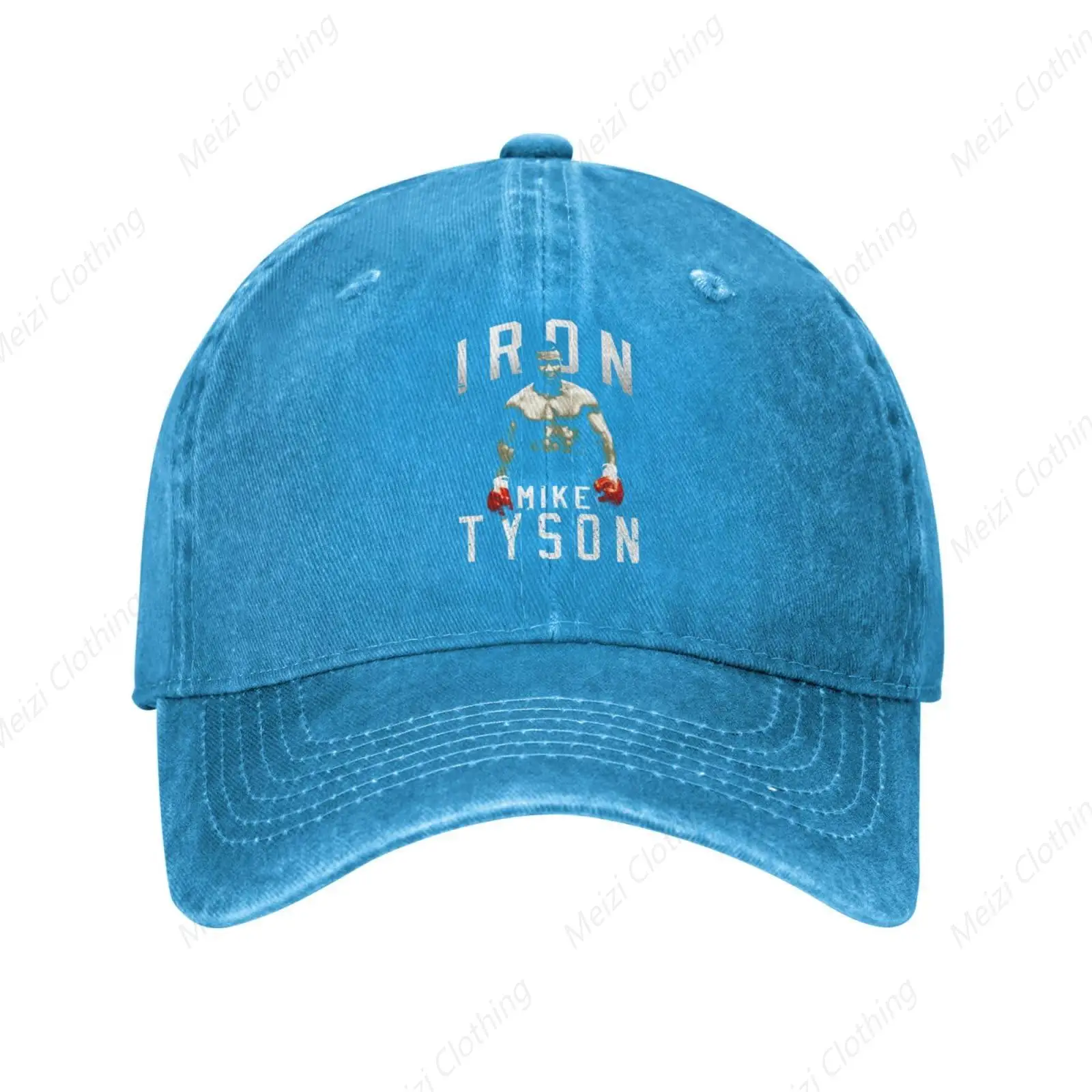 

Retro Washed Denim Hat Mike Boxer Tyson Print Adjustable Outdoor Activity Truck Hat Men's And Women's Dark Gray Baseball Caps