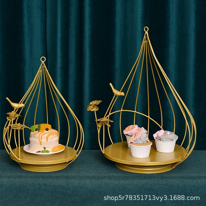 Western restaurant dim sum pastry rack European light luxury metal round cake rack bakery simple bird cage cake rack decoration