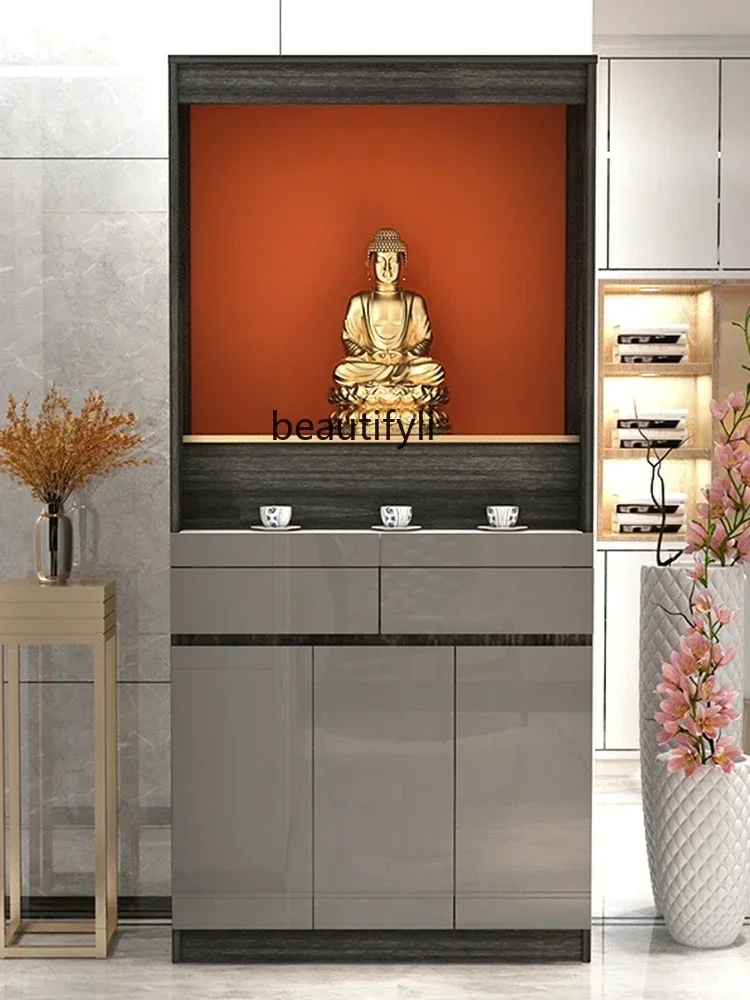 Modern Buddha Niche Clothes Closet Altar Household Altar Guanyin Guan Gong God of Wealth with Door Buddha Cabinet