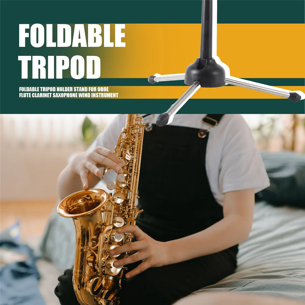 Foldable Tripod Holder Stand for Oboe Flute Clarinet Saxophone Wind Instrument