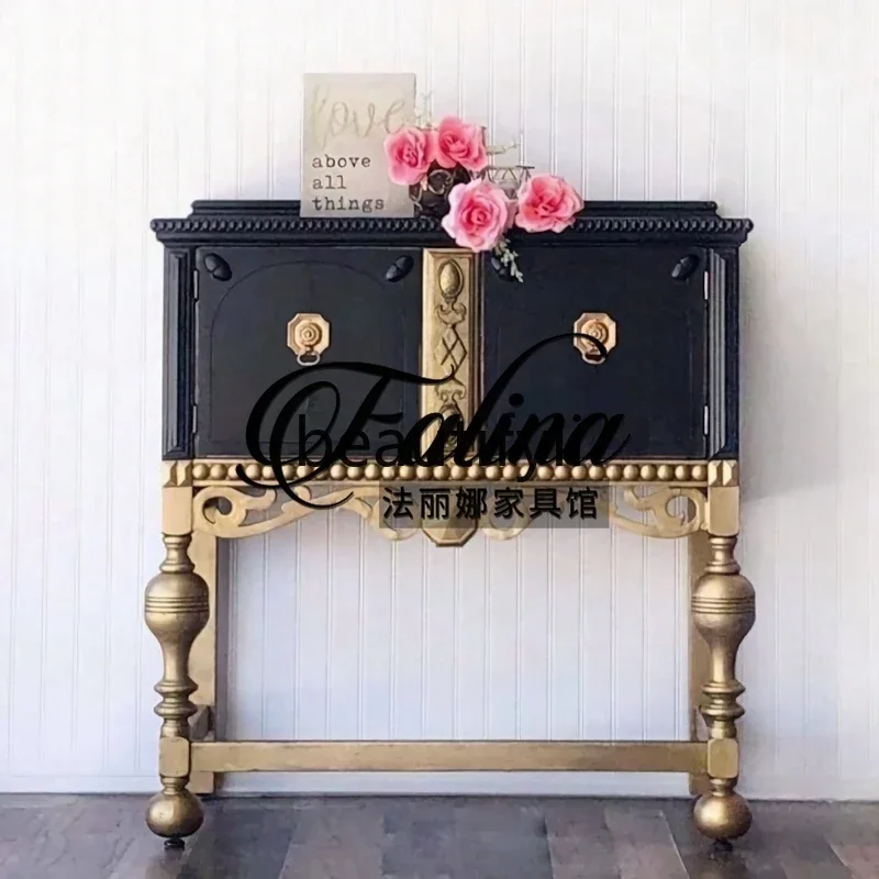 

A15 French retro carved home entrance cabinet American light luxury living room decorative cabinet art high-end foyer cabinet