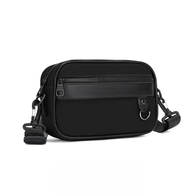 

Crossbody Bag Men Pu Leather Oxford Fabric with Adjustable Strap Multi Zipper for Daily Work Travel Phone Key Wallet Storage