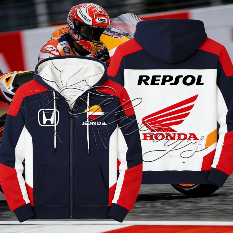 

2026Honda Racing Track Rider Толстовка MOTO Off Road Горный велосипед Модная куртка на молнии Мужская и женская теплая мотоциклетная одежда