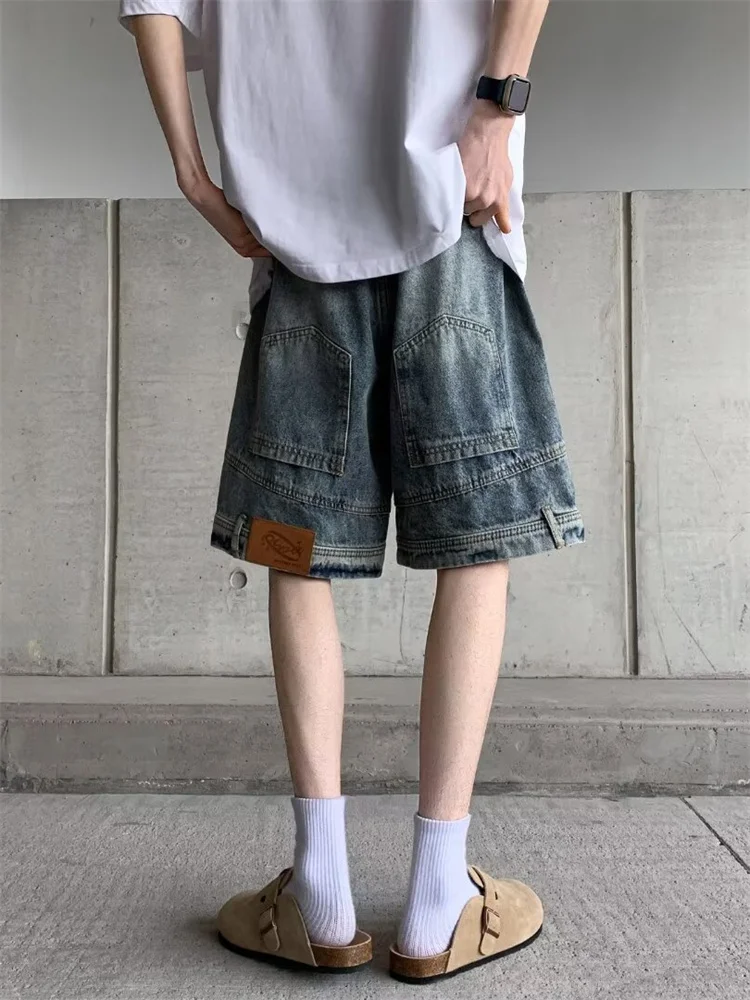 

Summer Men's Denim orts Thin Design Sensation Five-Quarter Loose Straight-Cut Vibe Casual Jeans Youth Faion Straight Leg