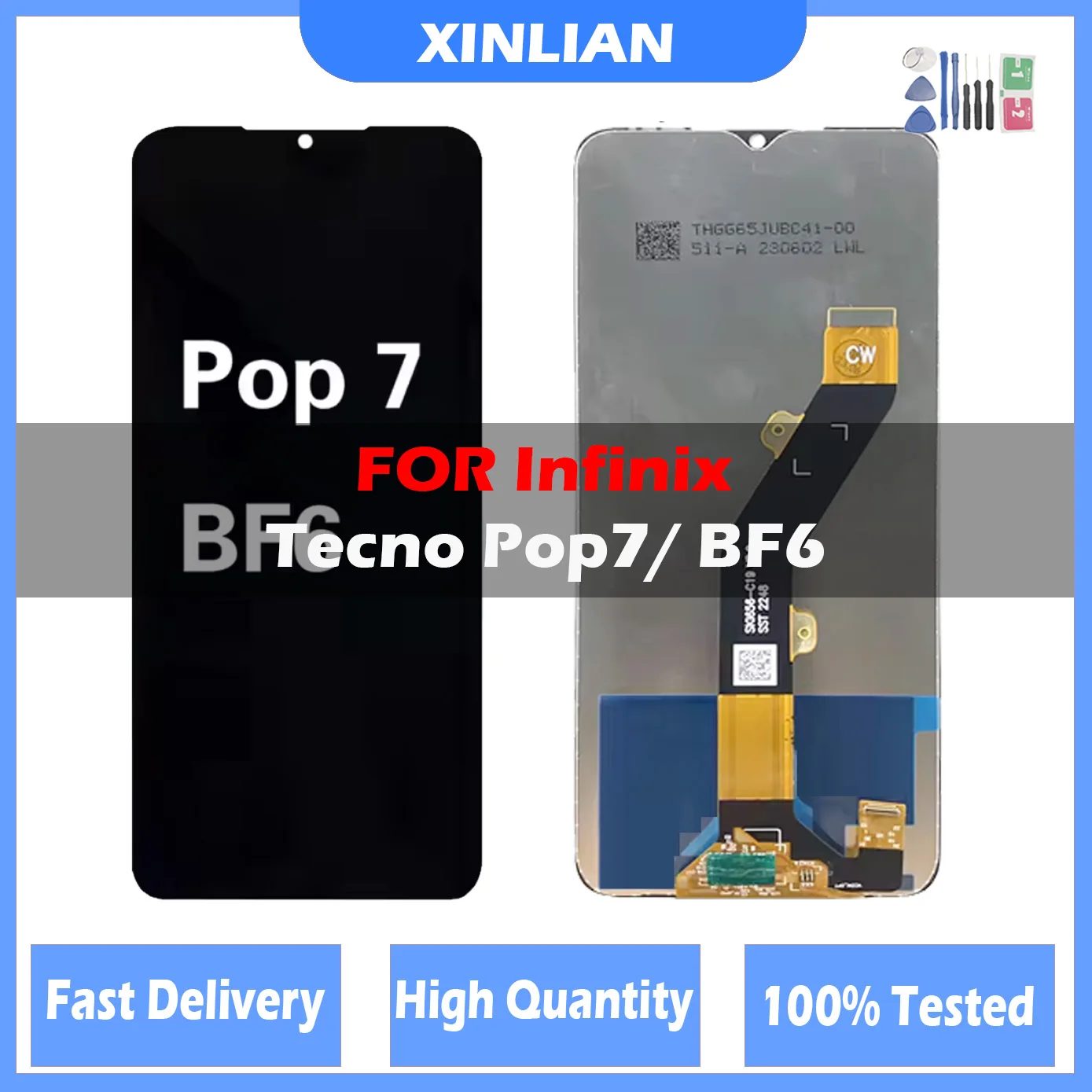 6.6 "LCD ل انفينيكس POP 7 LCD BF6 عرض مجموعة المحولات الرقمية لشاشة تعمل بلمس استبدال ل Tecno Pop7 LCD إصلاح أجزاء