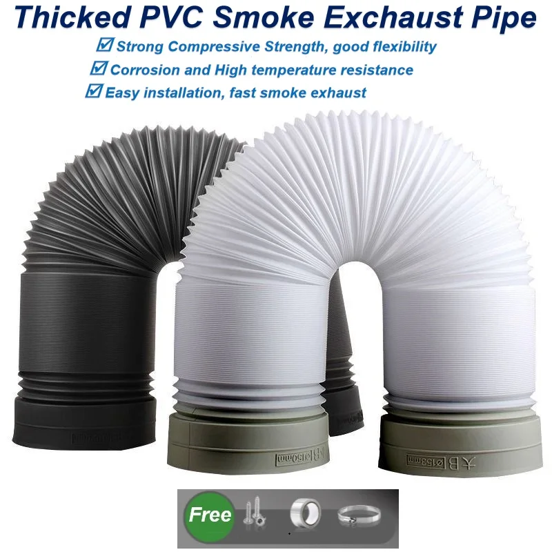 Rura wydechowa z grubego PVC Skalowalna elastyczna rura wentylacyjna do wyciągu kuchennego, odporna na wysokie temperatury, ∅100-180 mm