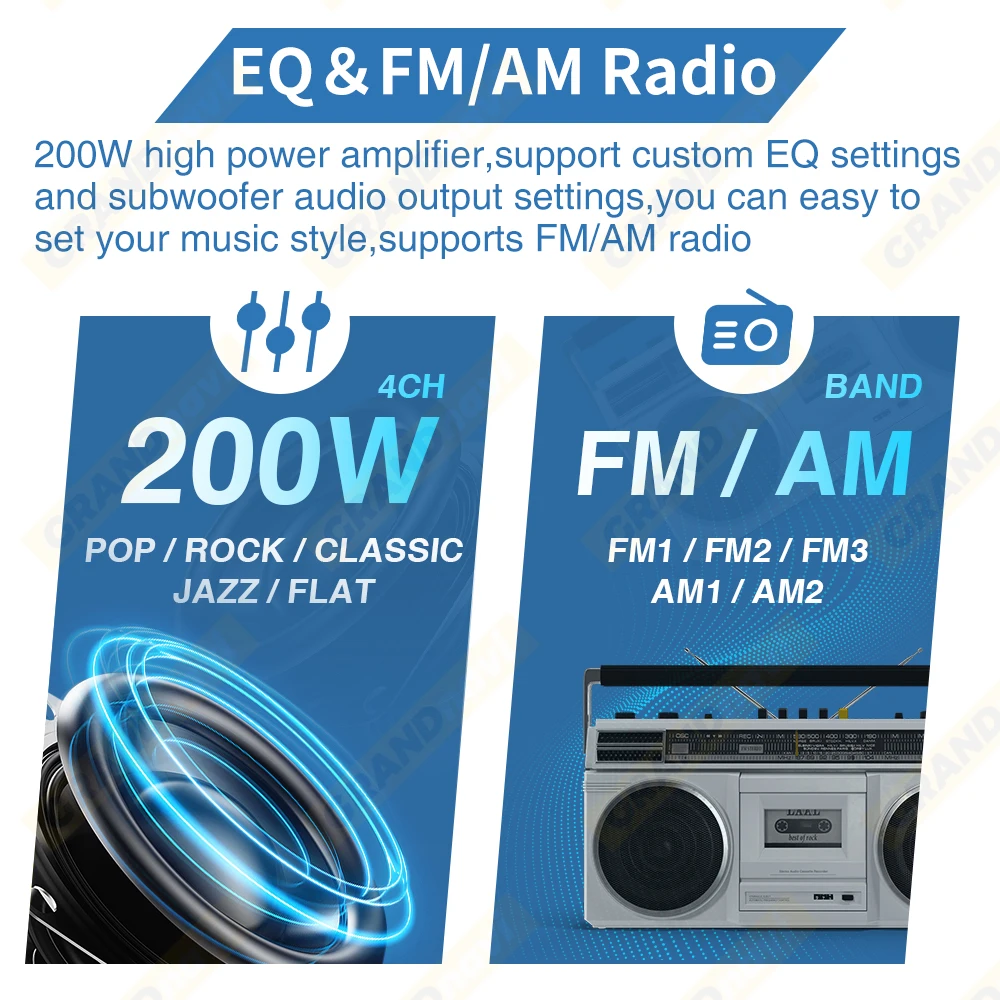 GRANDnavi White Marine Stereo Boat Radio Bluetooth IPX5 Waterproof FM AM Digital Media Audio Player For Yacht Gauge ATV UTV Cart
