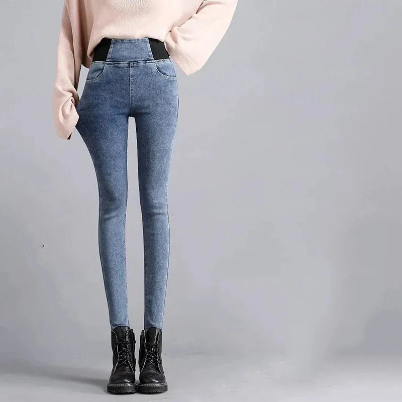 High Waist Skinny Pencil Jeans Women Large Size 34-38 Pants Casual Slim Stretch Denim Trousers Spring Fall Korean Vaqueros