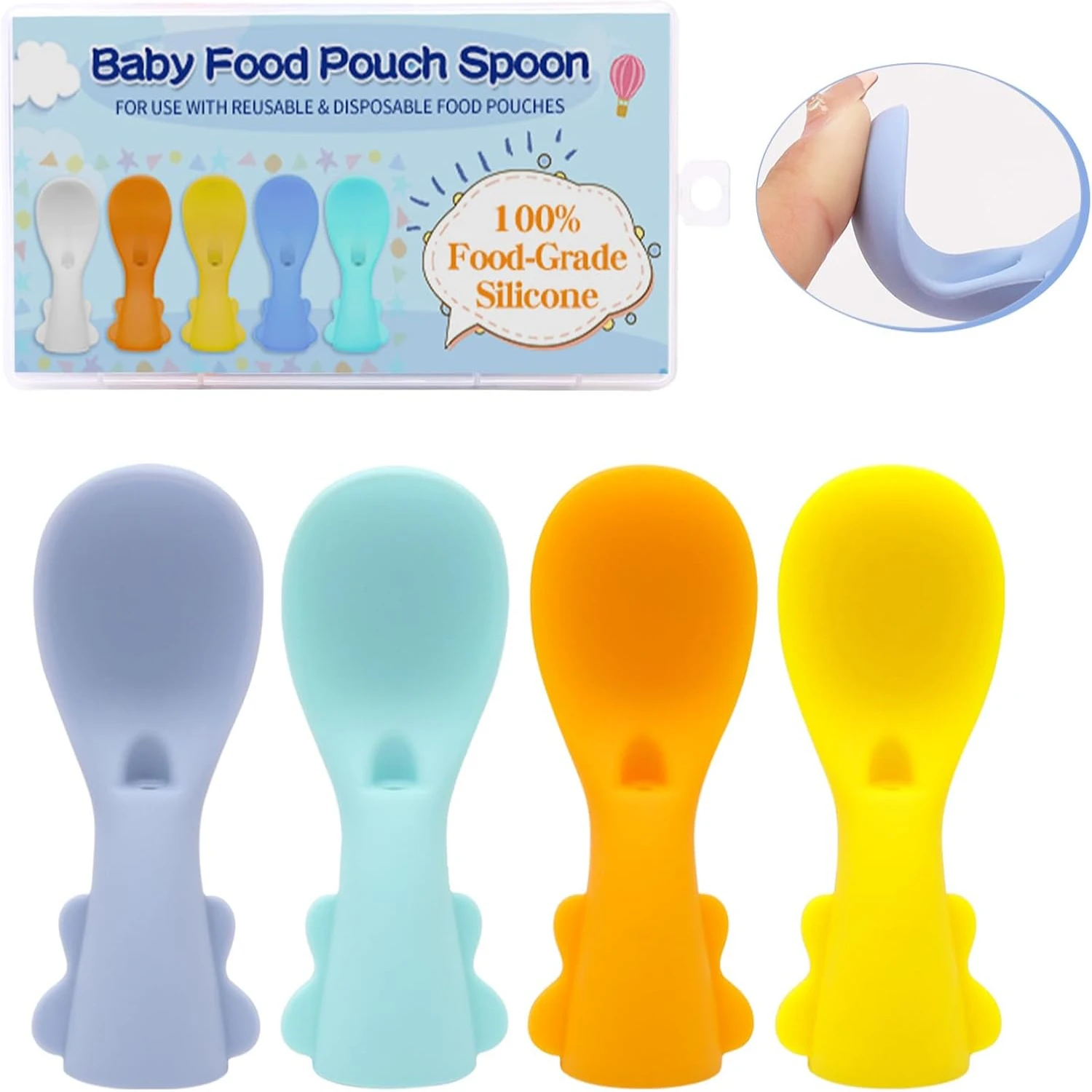 Silicone Baby Spoons & Squeeze Pouch Feeder Attachments Topper  Easy-Clean, Leak-Proof Spoon for Infant Food,  for Diverse Food