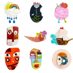 YAOLOGE Trendy Cartoon Rainbow Clouds Acrylic Brooches For Women Kids Lovely Mask Badge Lapel Pins Fashion Party Jewelry Gifts