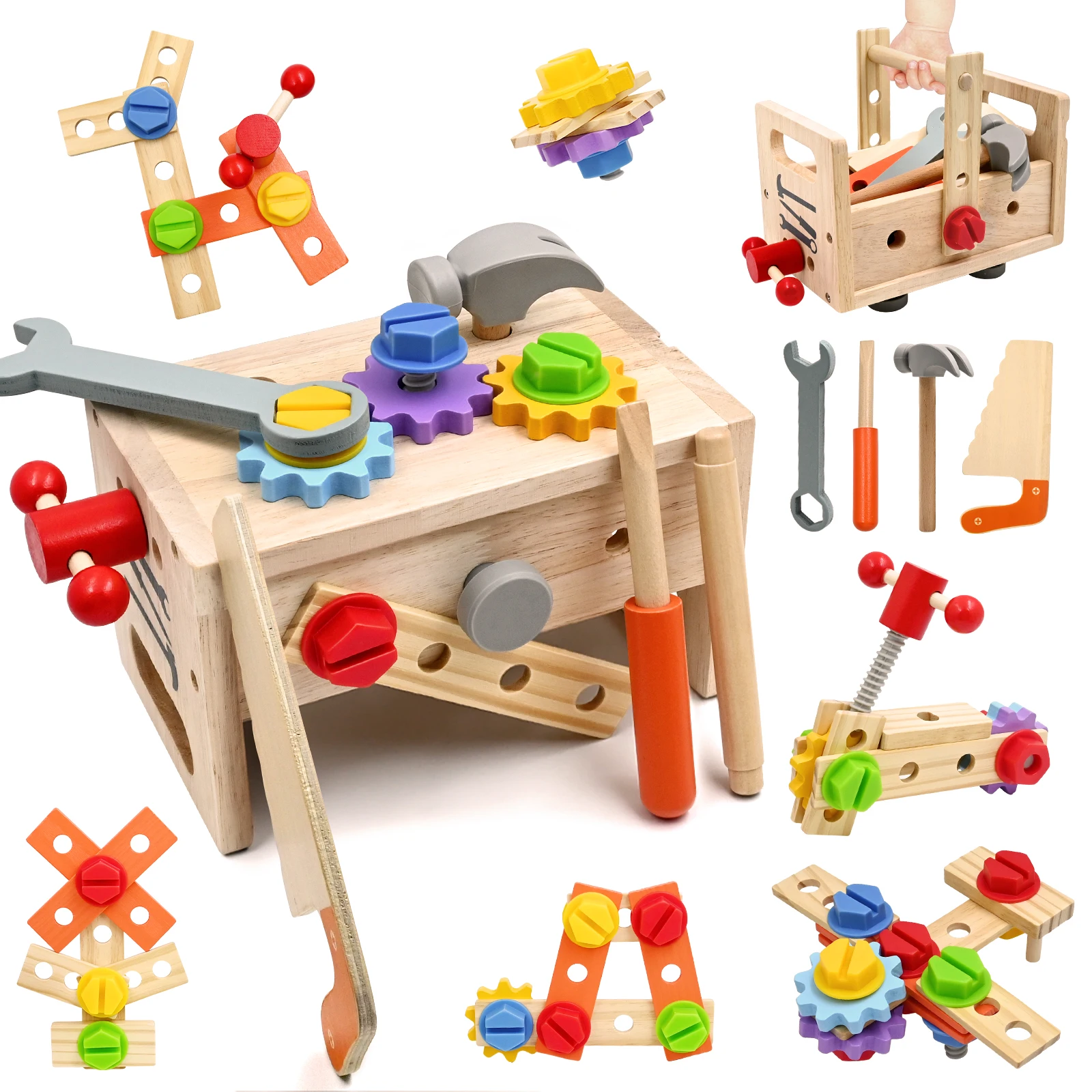 

Wooden Tool Set for Kids, 29 Pcs Montessori Toddler Toys with Tool Box