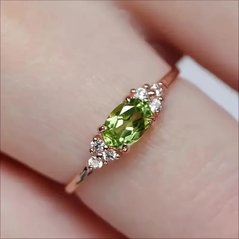 Huitan Creative Green CZ Ring for Women 925 Sterling Silver Rose Gold Color Noble Engagement Jewelry Aesthetic Party Accessories