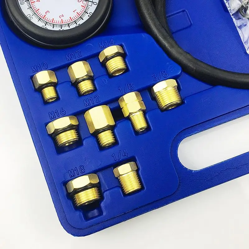 Engine Compression Test Kit Compression Test Gauge Detector Double Scale Automotive Cylinder Tester Long Reach Hoses Case For