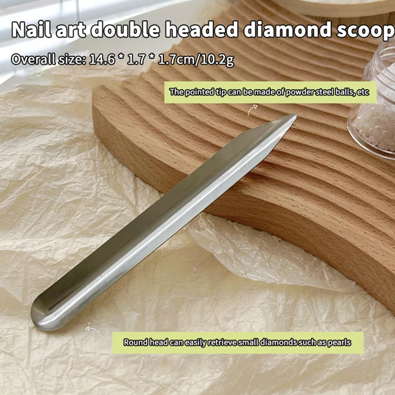 Cuchara para taladro de uñas, varilla agitadora de doble cabezal, joyería con purpurina para uñas, cuchara, pala, herramientas de taladro punteado para decoración de uñas de acero inoxidable